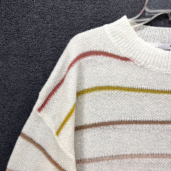 Fate Sweater Womens Large White Yellow Striped Knit Pullover soft crew neck - Picture 5 of 15